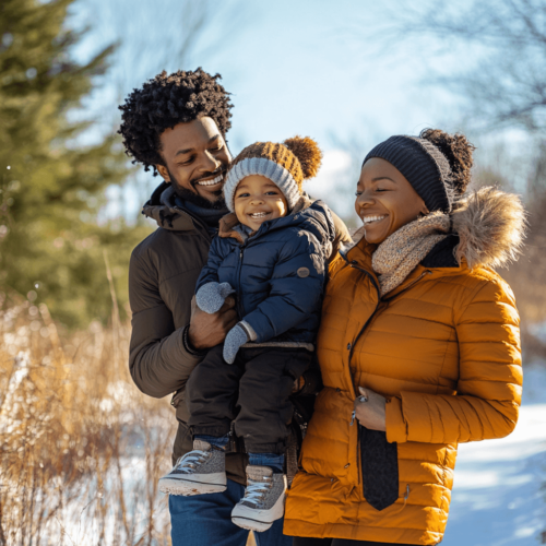 A bright and inviting image featuring a diverse family outdoors on a sunny day, engaging in activities like walking, biking, and stretching. The background includes green trees and a clear blue sky, symbolizing health, vitality, and nature's benefits.